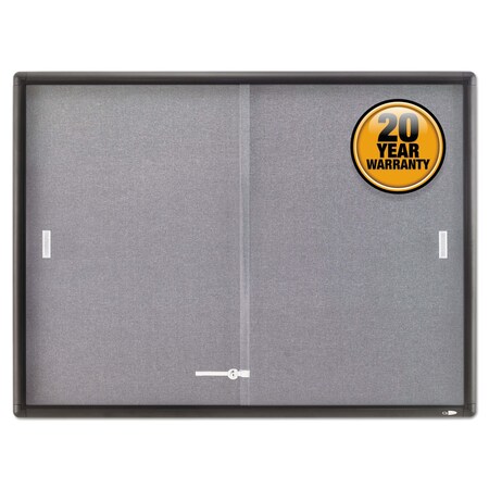 Quartet Enclosed Bulletin Board, Fabric/Cork/Glass, 48 x 36, Gray, Aluminum Frame 2364S